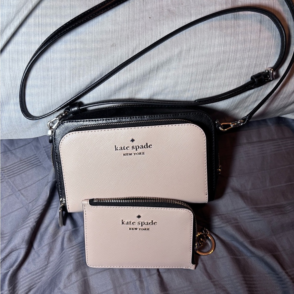 Kate Spade Black and Cream Crossbody Bag with Silver Hardware